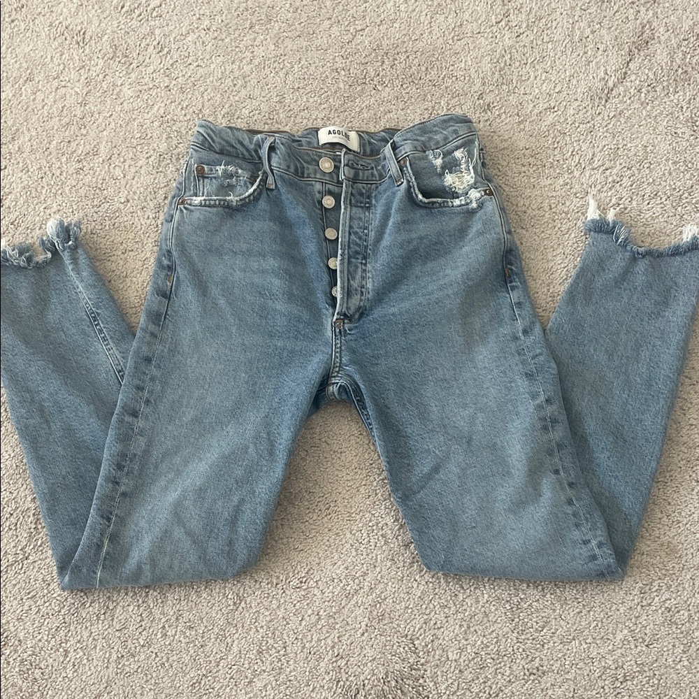 Agolde Light Blue Distressed Straight Leg Jeans